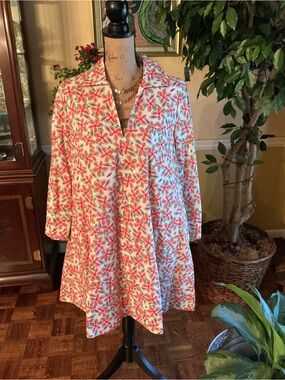 English Factory Coral & Green Floral Button up dress